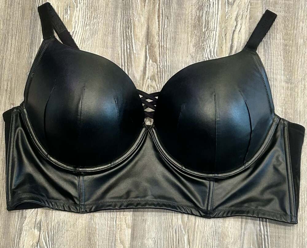 Torrid Curve Black Faux Leather Lace-Up Longline Bra 44DD